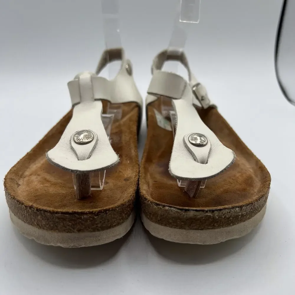 Naot Leather Thong Flat Sandals White Brown Buckles Womens Size 37 US 6 Boho